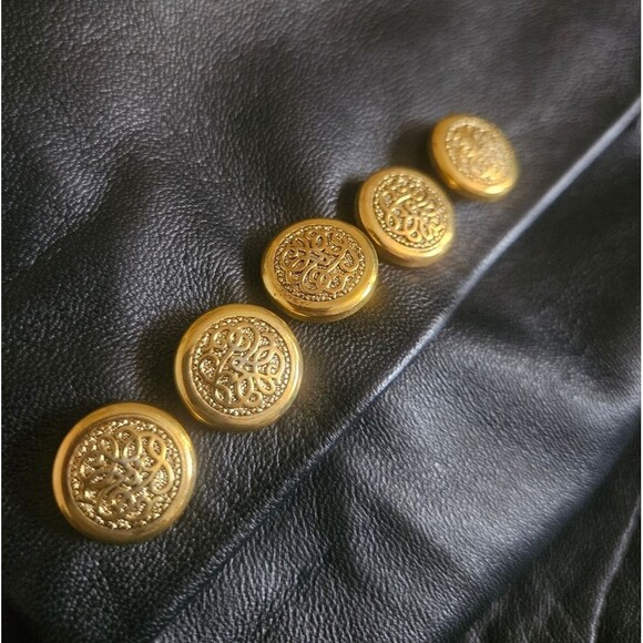 Vintage Real Leather Black Double Breasted Gold Button-up Leather Jacke… - Picture 8 of 8